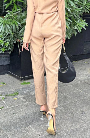 Kadın Safari Uzun Kollu Beli Bağcıklı Düğmeli Cepli Tulum 3164450