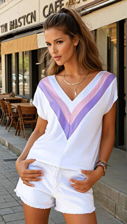 Kadın V Yaka Kısa Kollu Terletmez Tişört / Bluz 3247160