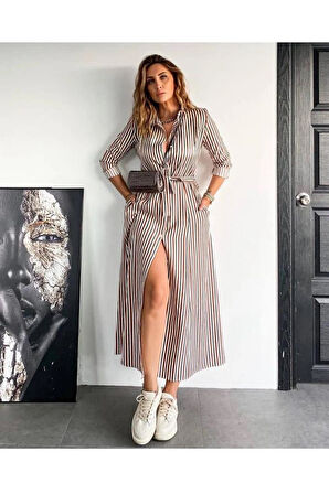 Kadın Cepli Uzun Kollu Günlük Gömlek Elbise  3259330