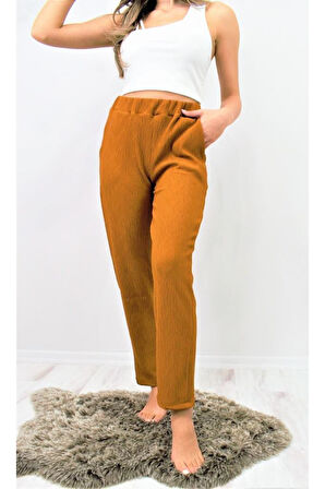 Kadın Siyah Yumuşak Dokulu Yüksel Bel Beli Lastikli Esnek Rahat Pantolon Yb3273210