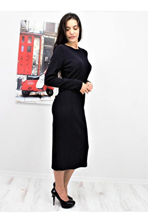 Kadın Siyah Arkası Büzgü Detaylı Likralı Vücuda Oturan Uzun Dilber Elbise 3281210