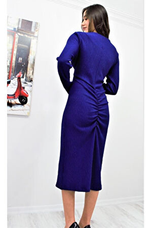 Kadın Siyah Arkası Büzgü Detaylı Likralı Vücuda Oturan Uzun Dilber Elbise 3281210