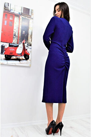 Kadın Siyah Arkası Büzgü Detaylı Likralı Vücuda Oturan Uzun Dilber Elbise 3281210