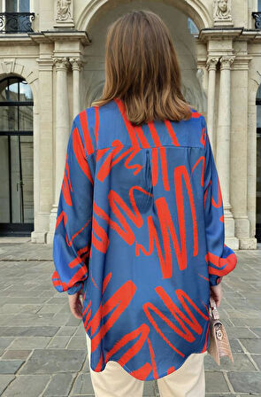 Kadın Balon Kol Dökümlü Uzun Tunik Gömlek 3344300