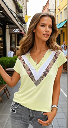 Kadın V Yaka Kısa Kollu Terletmez Tişört / Bluz 3247160