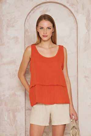 Kadın Haki Muslin Pis Dikiş Askılı Katlı Salaş Basic Atlet Bluz 3423180