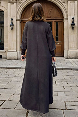 Kadın Uzun Kollu Manşetli Balon Kol A Kesim Akrilik Salaş Triko Elbise 3444300