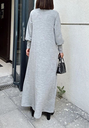 Kadın Uzun Kollu Manşetli Balon Kol A Kesim Akrilik Salaş Triko Elbise 3444300