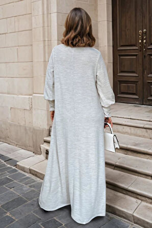 Kadın Uzun Kollu Manşetli Balon Kol A Kesim Akrilik Salaş Triko Elbise 3444300