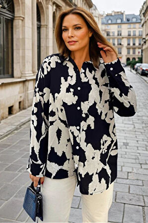 Kadın Viskon Uzun Kollu Pliseli Dökümlü Bol Kesim Yazlık Tunik Gömlek  3457250