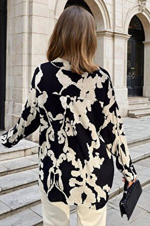 Kadın Viskon Uzun Kollu Pliseli Dökümlü Bol Kesim Yazlık Tunik Gömlek  3457250