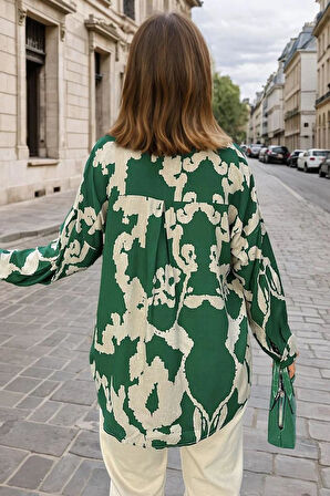 Kadın Viskon Uzun Kollu Pliseli Dökümlü Bol Kesim Yazlık Tunik Gömlek  3457250