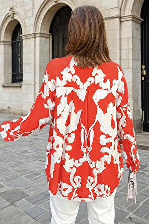 Kadın Viskon Uzun Kollu Pliseli Dökümlü Bol Kesim Yazlık Tunik Gömlek  3457250