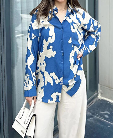 Kadın Viskon Uzun Kollu Pliseli Dökümlü Bol Kesim Yazlık Tunik Gömlek  3457250