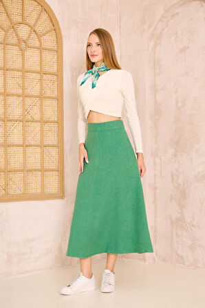 Kadın Kahve Midi Boy Dar Kalıp Kaşe Dokulu Kumaş Yüksek Bel Cepli Kiloş Etek 3461210