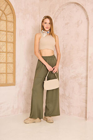 Kadın Lastikli Bel, Cepli, Bol Paça, Salaş Viskon Pantolon /eşofman Siyah 3465210