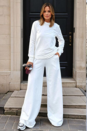 Kadın Uzun Kollu Sweatshirt , Bol Paça Beli Lastikli Cepli Pantolon - Alt & Üst Takım 3485500