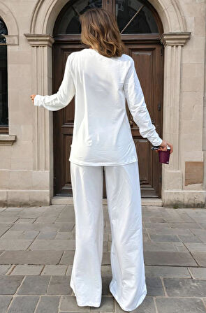 Kadın Uzun Kollu Sweatshirt , Bol Paça Beli Lastikli Cepli Pantolon - Alt & Üst Takım 3485500