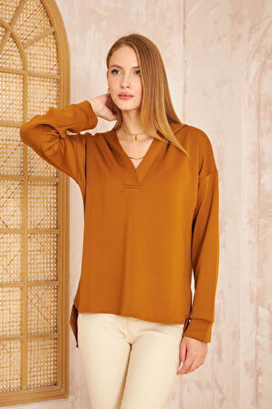 Kadın  Scuba Kapüşonlu Arkası Uzun Salaş Rahat Kalıp Sweatshirt 3506230