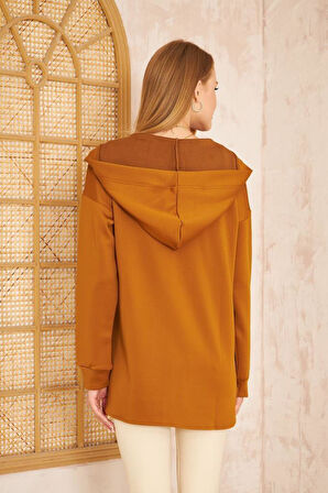 Kadın  Scuba Kapüşonlu Arkası Uzun Salaş Rahat Kalıp Sweatshirt 3506230