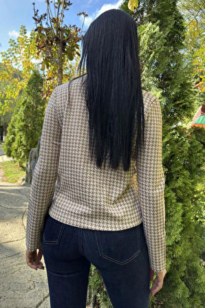 Kadın Dik Yaka İnce Baharlık Şık Tarz Jakar Örme Ceket (Astarsız) 3512230