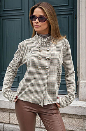 Kadın Dik Yaka İnce Baharlık Şık Tarz Jakar Örme Ceket (Astarsız) 3512230