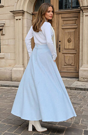 Kadın Kışlık Kırçıllı Kaşe Etek, Cepli, Yüksek Bel, Uzun, Kiloş 3528275