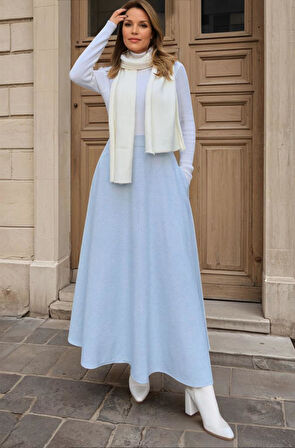 Kadın Kışlık Kırçıllı Kaşe Etek, Cepli, Yüksek Bel, Uzun, Kiloş 3528275