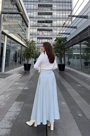 Kadın Kışlık Kırçıllı Kaşe Etek, Cepli, Yüksek Bel, Uzun, Kiloş 3528275