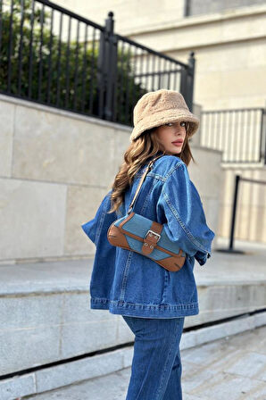 Kadın Jean Ceket Mont-Kalın Kot-Cepli-Salaş-KT002481