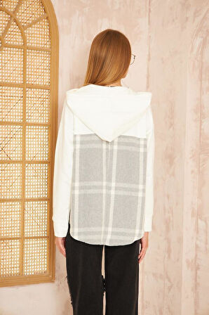 Kadın Kapüşonlu Oduncu Ekose Desenli Garnili Rahat Kesim Salaş Sweatshirt 3565