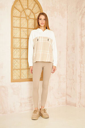 Kadın Kapüşonlu Oduncu Ekose Desenli Garnili Rahat Kesim Salaş Sweatshirt 3565