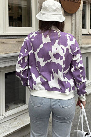 Kadın Desenli Gabardin Kumaş Bomber Ceket Mont,Cepli,Tam Kalıp 3567253