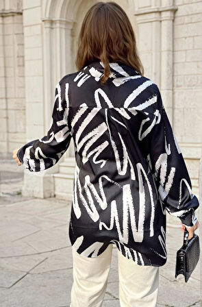 Kadın Balon Kol Dökümlü Uzun Tunik Gömlek 3344300