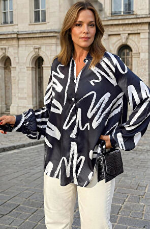 Kadın Balon Kol Dökümlü Uzun Tunik Gömlek 3344300