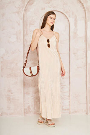 Kadın Ip Askılı Yırtmaçlı Uzun Pliseli Elbise / Özel Gün / Günlük /davet Elbise 3609180