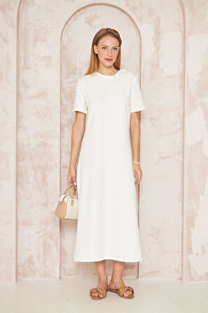 Kadın Kısa Kollu Tam Boy Giy Çık Basic Elbise / Omzu Düğmeli / Yırtmaçlı /günlük Spor 3618260