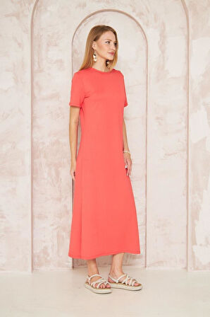 Kadın Kısa Kollu Tam Boy Giy Çık Basic Elbise / Omzu Düğmeli / Yırtmaçlı /günlük Spor 3618260