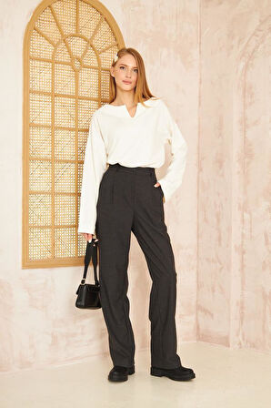 Kadın Ekstra Uzun Duble Kol / Yakası Yırtmaçlı Salaş Sweatshirt Bluz 3470190