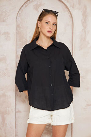 Kadın Salaş Spor Gömlek / Truvakar Kol / Cepli /%100 Koton Flamlı Keten Kumaş 3619210