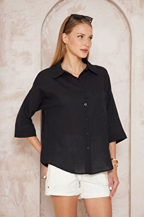 Kadın Salaş Spor Gömlek / Truvakar Kol / Cepli /%100 Koton Flamlı Keten Kumaş 3619210