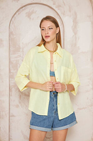 Kadın Salaş Spor Gömlek / Truvakar Kol / Cepli /%100 Koton Flamlı Keten Kumaş 3619210