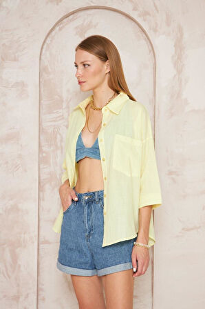 Kadın Salaş Spor Gömlek / Truvakar Kol / Cepli /%100 Koton Flamlı Keten Kumaş 3619210