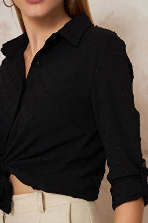 Kadın Pembe Ponponlu Slim Fit Uzun Kollu Gömlek Pudra 3621230