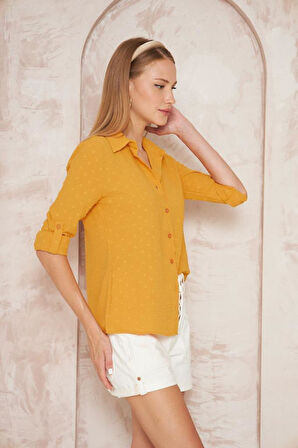 Kadın Pembe Ponponlu Slim Fit Uzun Kollu Gömlek Pudra 3621230