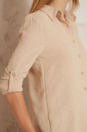 Kadın Pembe Ponponlu Slim Fit Uzun Kollu Gömlek Pudra 3621230