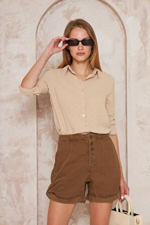 Kadın Pembe Ponponlu Slim Fit Uzun Kollu Gömlek Pudra 3621230