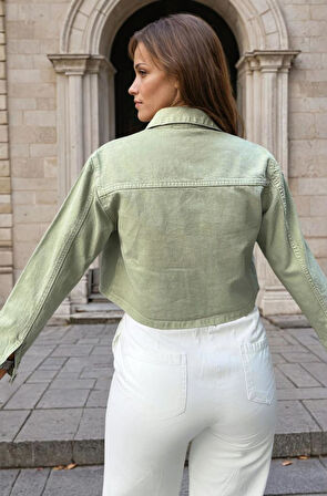 Kadın Gabardin Uzun Kollu Kısa Crop  Ceket KT0091320