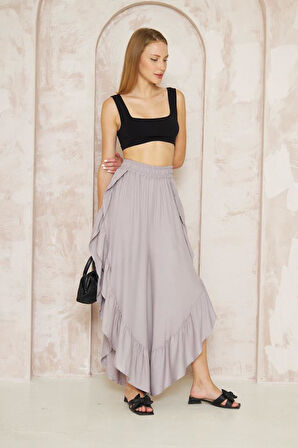 Kadın Otantik Indigo Beli Lastikli Yırtmaçlı Salaş Şalvar Etek Bohem Pantolon 3635270