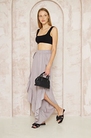 Kadın Otantik Indigo Beli Lastikli Yırtmaçlı Salaş Şalvar Etek Bohem Pantolon 3635270